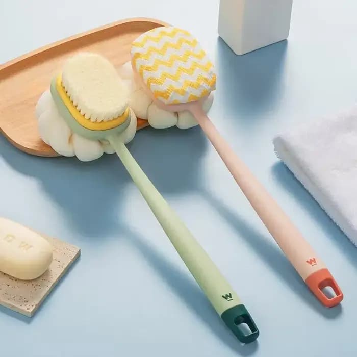 Brosse de douche exfoliante pour le dos avec long manche et éponge en maille douce pour femmes, pour le massage et l'exfoliation de la peau