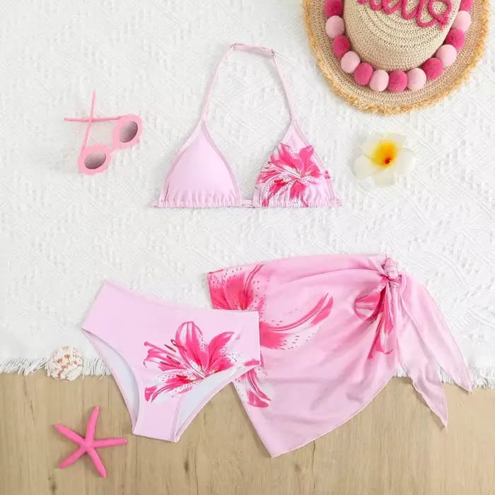 Maillots de bain UNITIM pour filles de 7 à 16 ans, maillots de bain deux pièces imprimés de fleurs d'été, ensemble de maillots de bain pour adolescentes, 3 pièces