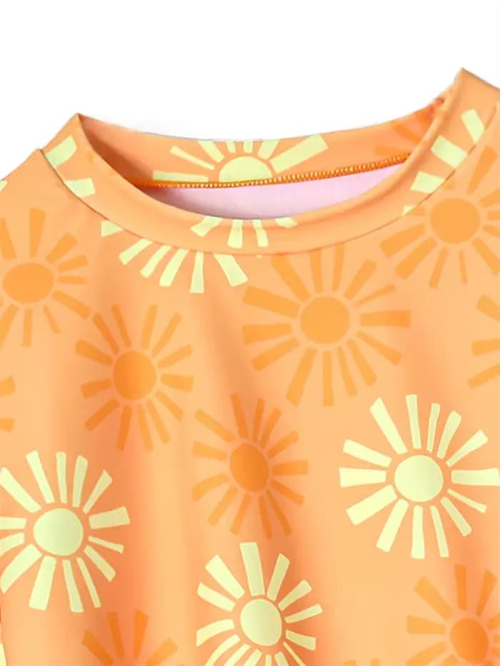 Maillot de bain bikini pour filles 2026, nouveau ensemble bikini imprimé jaune, maillot de bain pour enfants, manches longues, trois pièces, tenue de plage