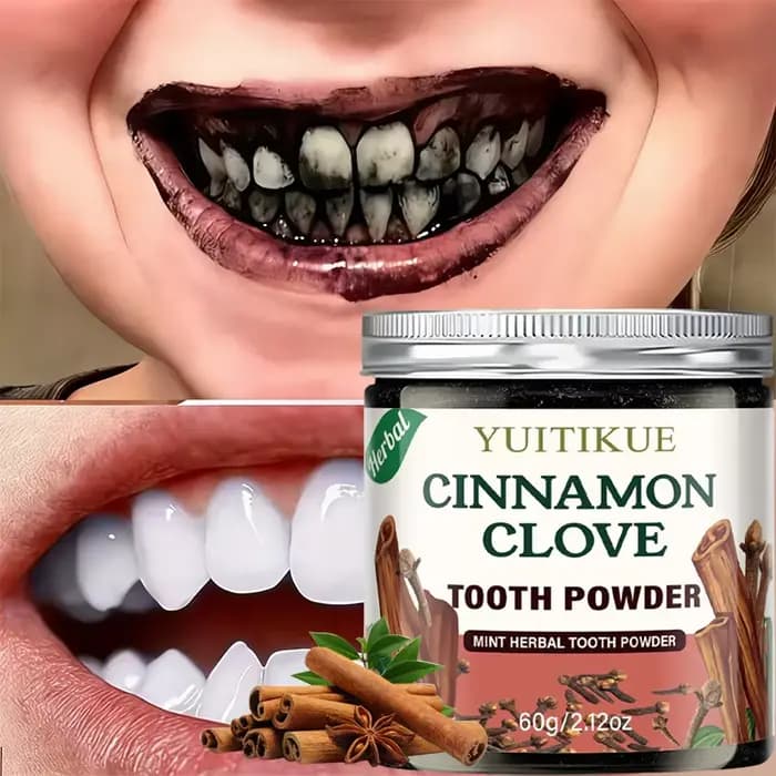 Poudre dentifrice YUITIKUE à la cannelle et aux clous de girofle, 60g, poudre dentifrice aux herbes et à la menthe pour le nettoyage des dents et une haleine fraîche