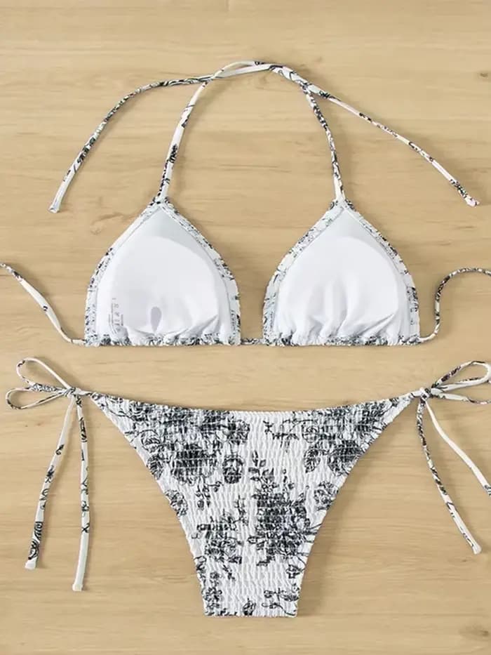 Sexy Floral Bikini 2 pièces ensemble femmes mode à lacets maillot de bain fendu dos nu plage Bikinis 2025 nouveau maillot de bain d'été Bikinis ensemble