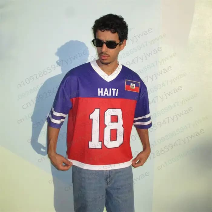 Maillot de football surdimensionné Haiti 1804, style streetwear, manches courtes, haut Y2K, t-shirt unisexe, été, t-shirts pour hommes et femmes