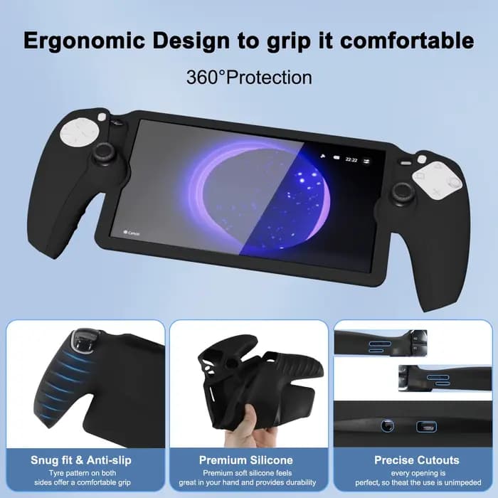 Accessoires 8 en 1 pour PlayStation Portal – Étui de transport PS5, housse de protection en silicone, 2 protecteurs d'écran et 4 poignées de pouce