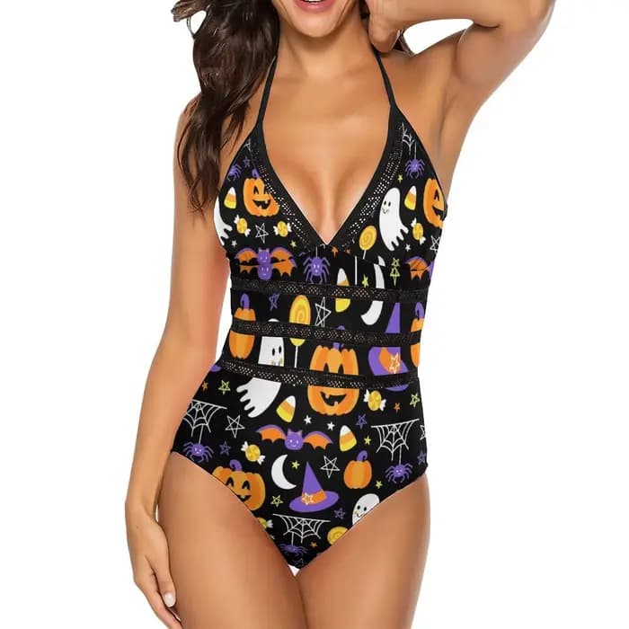 Happy Haunts maillot de bain effrayant mignon Halloween une pièce maillots de bain Push Up Sport maillot de bain Sexy V profond maillots de bain tenues de plage