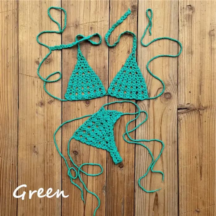 Maillot de bain bikini micro-string en crochet fait main pour femme, mini, ajouré, tricoté, pour la plage et le bain de soleil, deux pièces, vente en gros