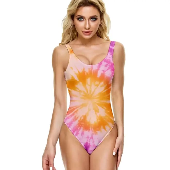 Une pièce ​ Maillot de bain dégradé ​ Psychédélique Sunburst imprimé décontracté ventre contrôle