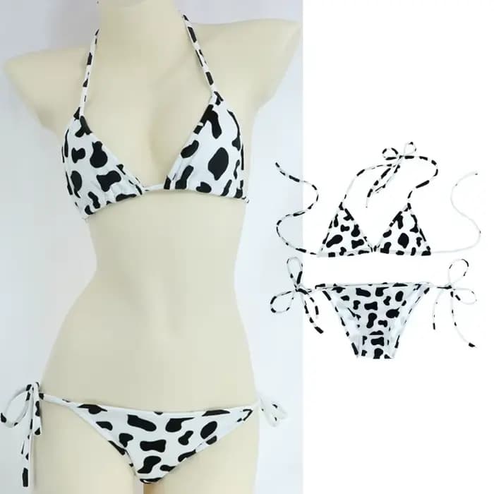 Mini Bikini à pois pour femmes, ensemble Style japonais, sous-vêtements, col licou, soutien-gorge avec culotte