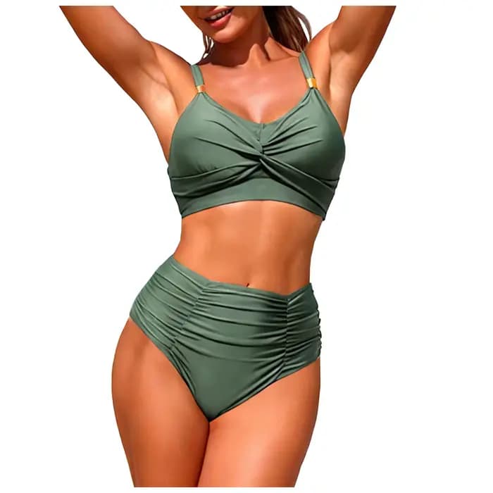 Maillot de bain deux pièces sexy push-up taille haute pour femme, style vintage et rétro froncé