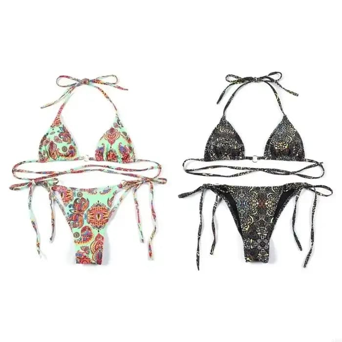 Maillot bain triangulaire pour femmes, à mode, string, col licou, avec cravate réglable cou, 69HD
