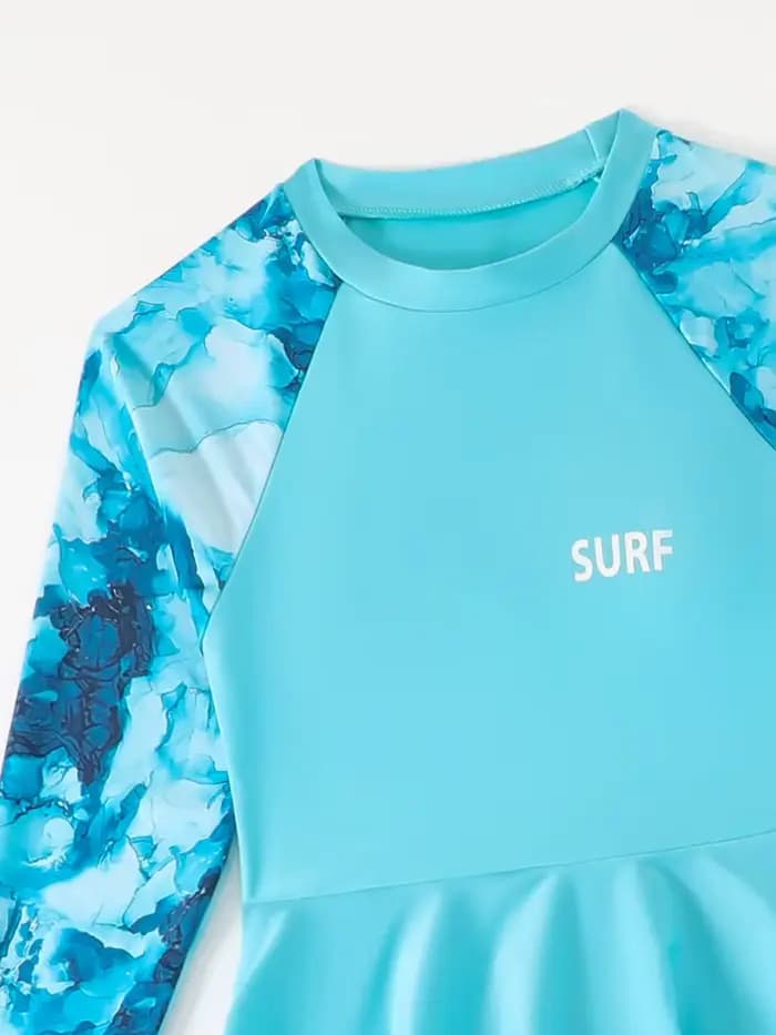 Maillot de bain pour filles 2026 Nouvelle collection – Ensemble 3 pièces tie-dye uni à manches longues