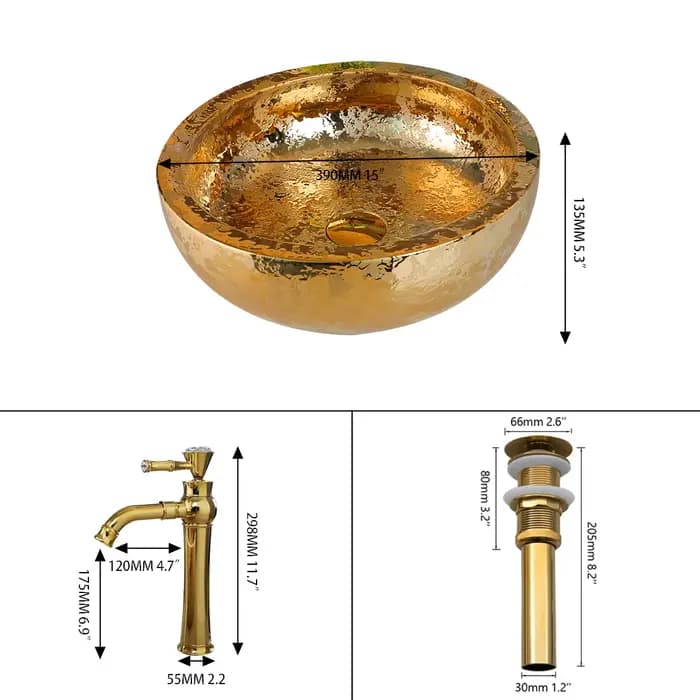 EllMAIDI-Évier de Luxe en Céramique Dorée, en Porcelaine, au-dessus du Comptoir, pour Salle de Bain