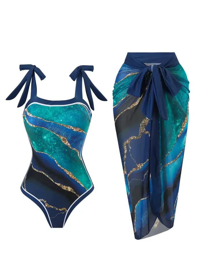 Maillot de bain une pièce imprimé numérique, sur mesure, pour femmes, Protection solaire conservatrice, jupe en gaze, 2-P, nouvelle collection été