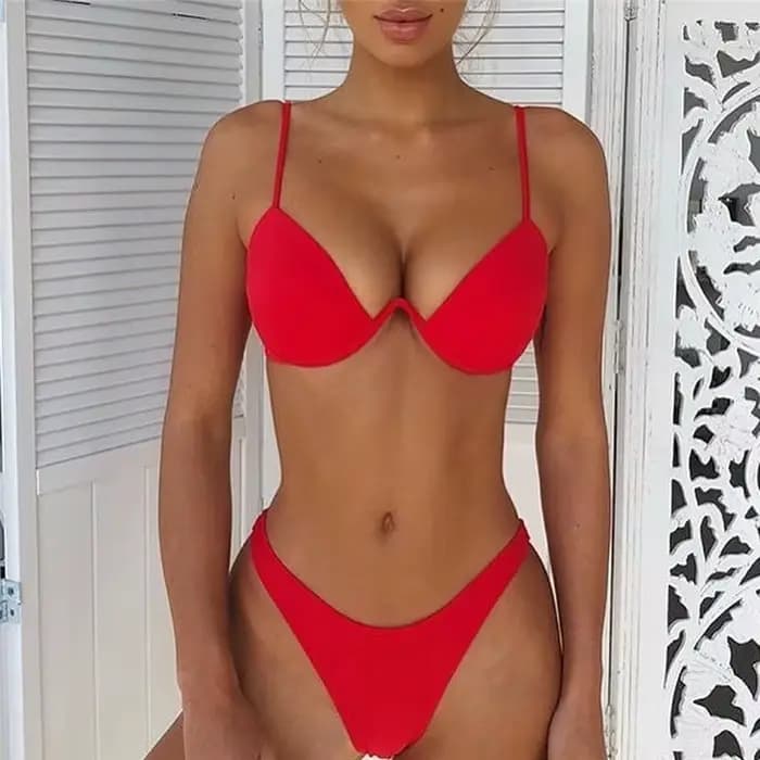 Maillot de bain sexy pour femme, ensemble deux pièces, couleur unie, push-up, style bandeau Y2K, maillot de bain pour femme