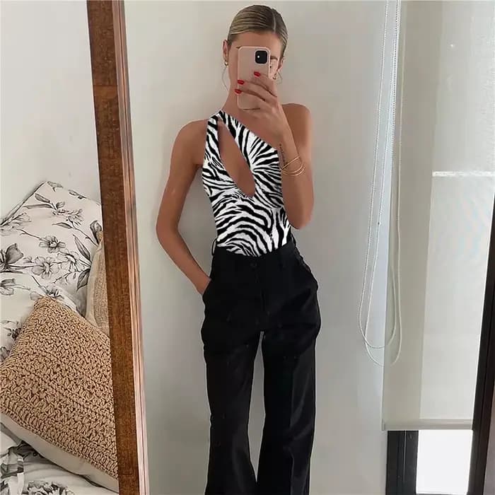 Maillot de bain une pièce évidé pour femme, monokini sexy, vêtements de plage push up, costume de batterie, zèbre, initié, femme, 2023