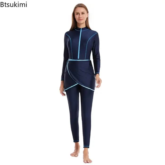 Maillots de bain modestes musulmans 2026 avec hijab, maillot de bain de plage 3 pièces pour femmes, tenue de natation islamique à manches longues pour femmes