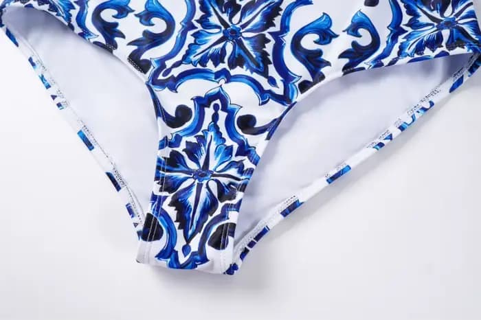 Maillot de bain une pièce bleu flolwer pour femme