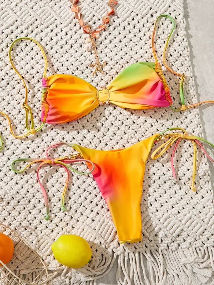 Cravate colorant à lacets ensemble de Bikini maillot de plage femmes maillot de bain Biquinis Tankini Femme Mujer maillot de bain femmes Куwlьник Ж браrien