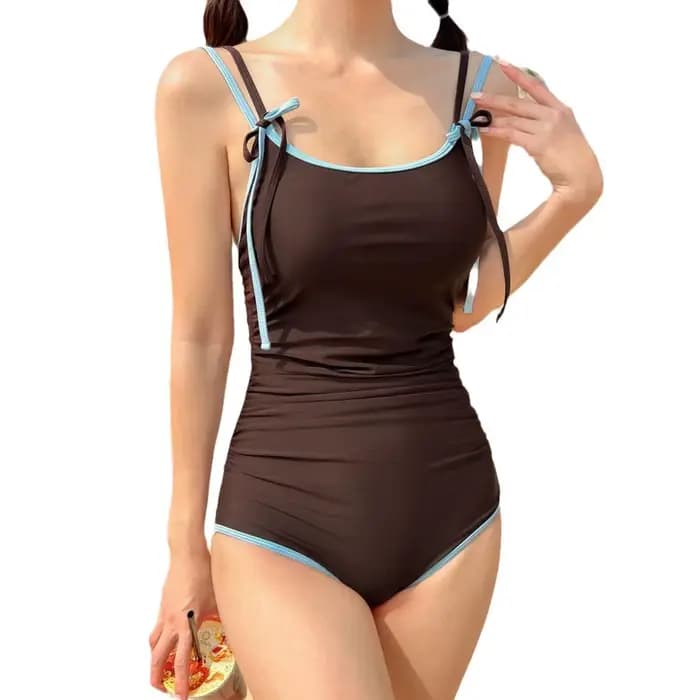 Maillot de bain une pièce marron, Sexy, rembourré, avec cravate, body coréen, vêtements de plage, piscine, pour femmes, 2024