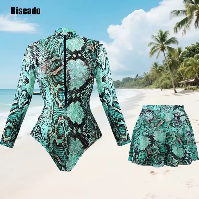 Maillot de bain en maille à manches longues, une pièce, amincissant, Sexy, avec jupe et pantalon Long, vêtements de plage intelligents