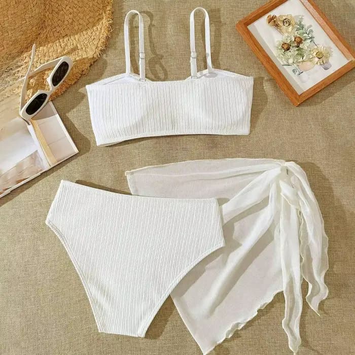 Maillot de bain 3 pièces pour fille, ensemble bikini à bretelles spaghetti, maillot de bain avec paréo, maillot de bain pour fille de 12 ans, купальник детский