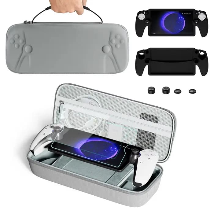 Accessoires 8 en 1 pour PlayStation Portal – Étui de transport PS5, housse de protection en silicone, 2 protecteurs d'écran et 4 poignées de pouce