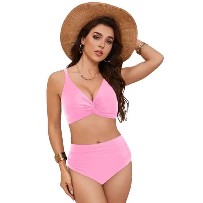 Ensembles de bikinis taille haute deux pièces, maillots de bain conservateurs à col en V pour l'été et la plage, couvrance intégrale