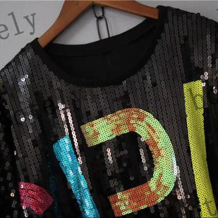 Nouvelle Arrivée T-shirt Long Coréen d'Été à Manches Courtes pour Femme, Coupe Ample, Dos Nu, Paillettes, Style Étudiant, Tendance, Polyvalent, Hauts Mi-manches pour Femme