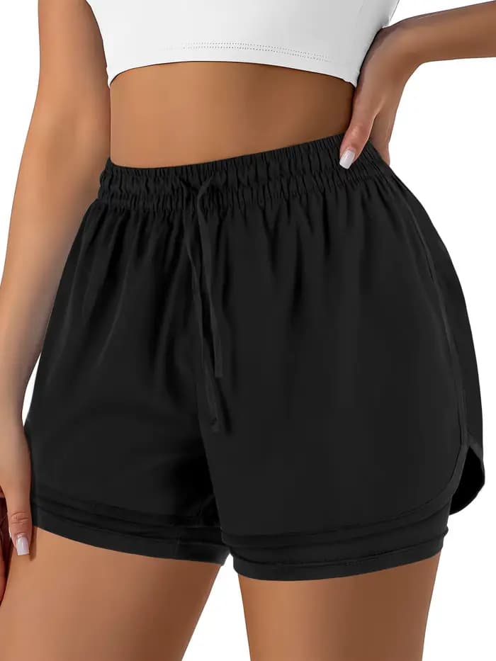 Shorts de course double couche pour femme, séchage rapide, longueur trois-quarts, style sportif décontracté, effet deux-en-un