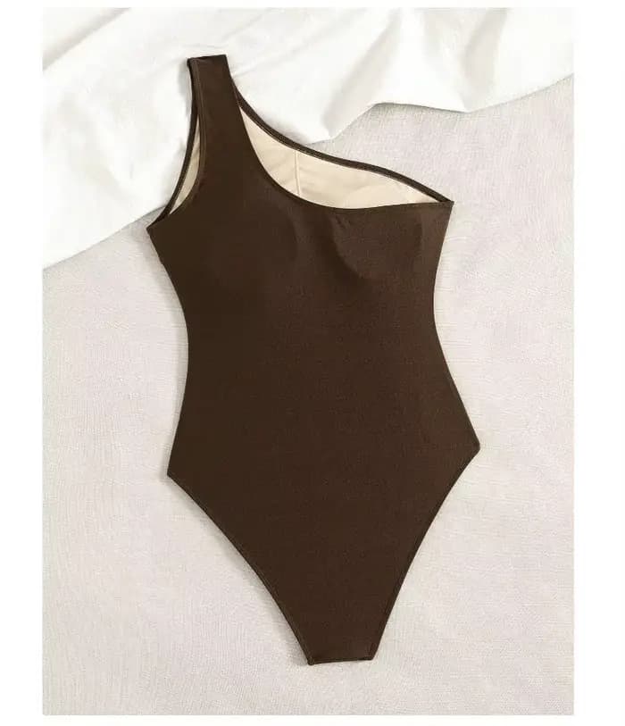 Cikini marron maillot de bain bijoux en métal une épaule Style de vacances une pièce été