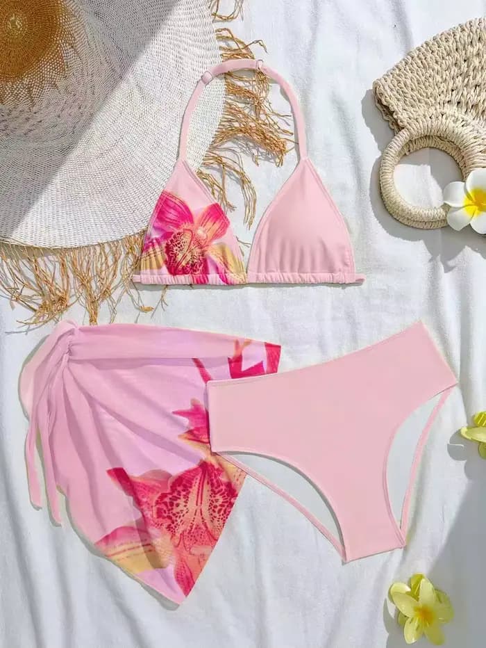 Maillot de bain halter 3 pièces imprimé pour filles 2026 – Bikinis et tenues