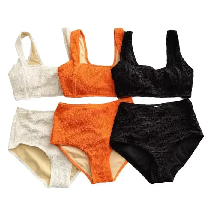 Nouveau Orange blanc noir Bikini taille haute deux pièces maillot de bain femmes maillots
