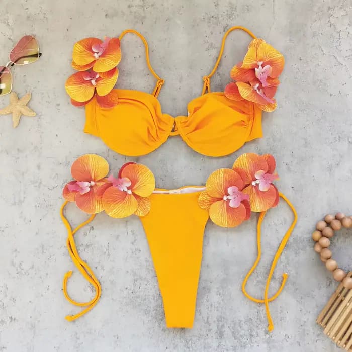 Ensemble bikini fleuri avec jupe, maillot de bain sexy 3 pièces pour femme, maillot de bain push-up, bandeau, biquini, combinaison de bain, vêtements de plage