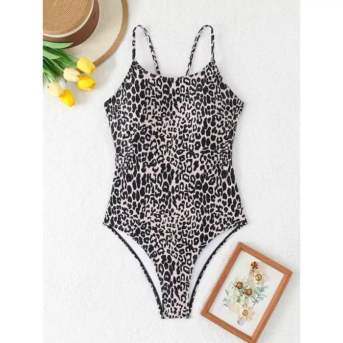 Maillot de bain une pièce sexy imprimé léopard pour femme 2026 – Maillot de bain bandeau échancré pour femme – Tenue de plage monokini
