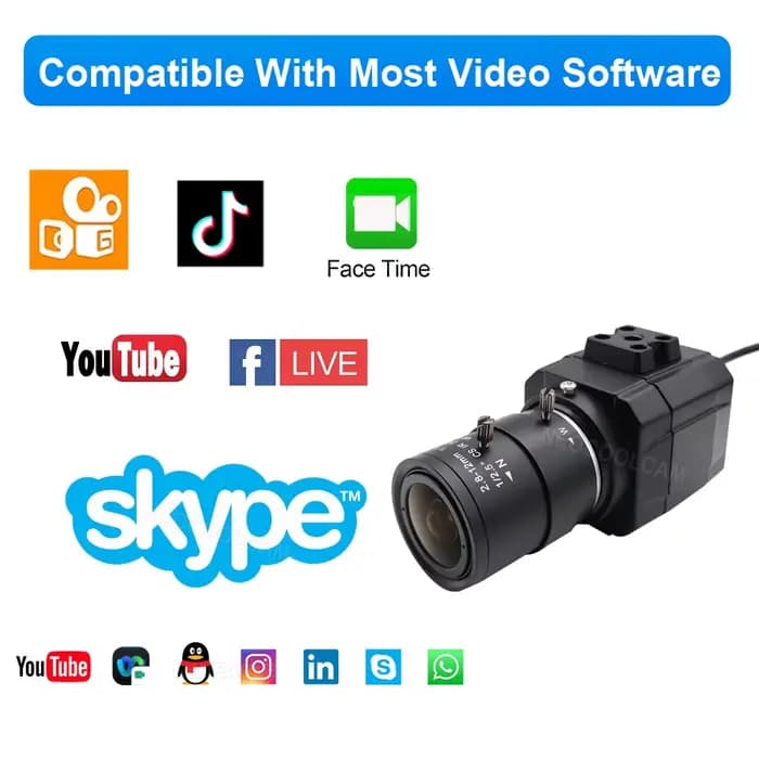 Webcam USB HD 4K avec objectif zoom varifocal 2,8-12 mm, caméra vidéo PC USB 2K 4MP, UVC OTG Plug and Play pour la diffusion en direct
