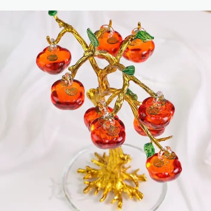 Ornement d'arbre fruitier en cristal, statue d'arbre à kaki, sculpture de fruits simulés, modèle, accessoires de décoration intérieure, artisanat, figurines