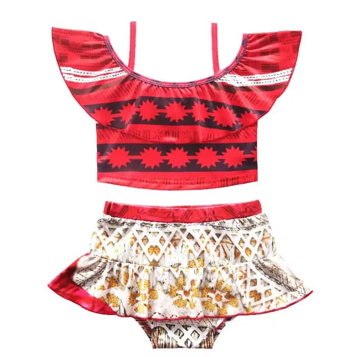 Ensemble maillot de bain et robe deux pièces Moana Vaiana polynésien pour filles, idéal pour les vacances d'été à la plage, la piscine ou les fêtes costumées