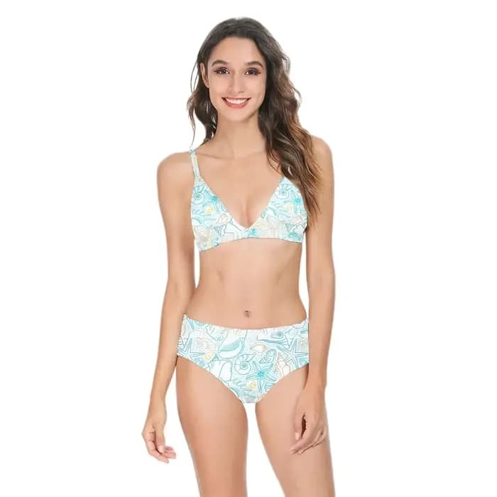 Femmes Bikini maillot de bain taille haute coquille imprimé décontracté multicolore à la mode Sexy dos nu maillots