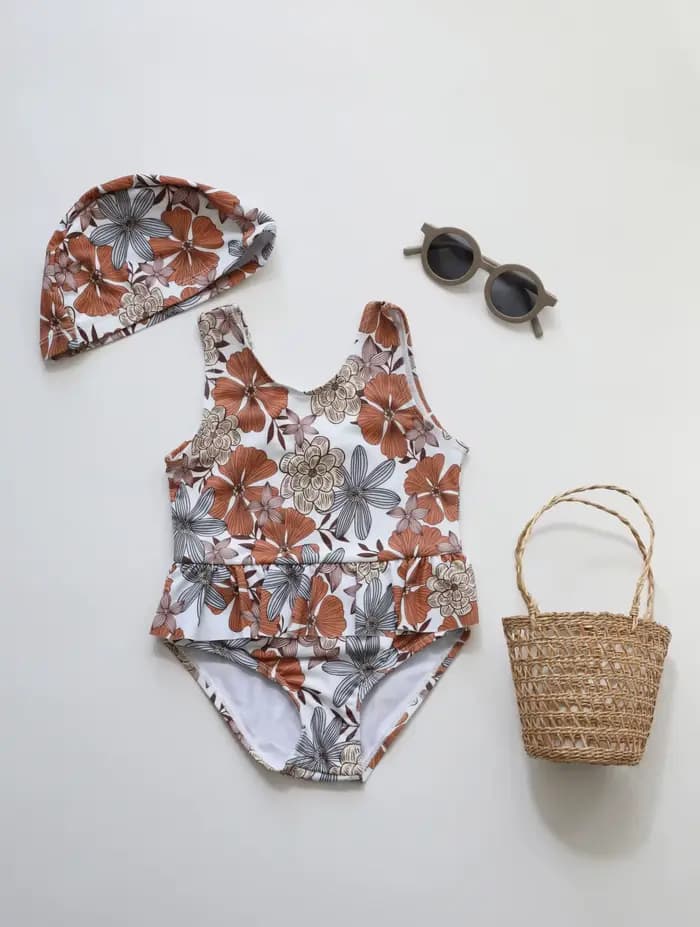 Maillot de bain une pièce pour filles avec bonnet