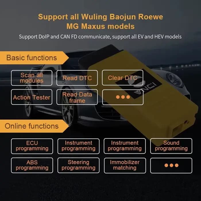 Scanner VNCI VDI3 pour Rongwei MG Wuling Baojun, compatible avec les protocoles DoIP, CANFD et OBDII, outil de diagnostic pour SAIC Group/VDS/VD2/VDS3/GRADE-X VDI3