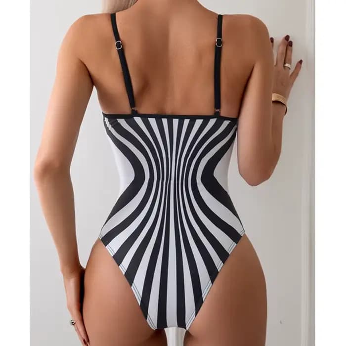Été rayé Sexy une pièce maillots de bain fermé femmes