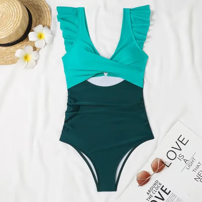 2025 évider croix Ztvitality maillot de bain une pièce solide à volants maillots de bain femmes maillot de bain femme vêtements de plage