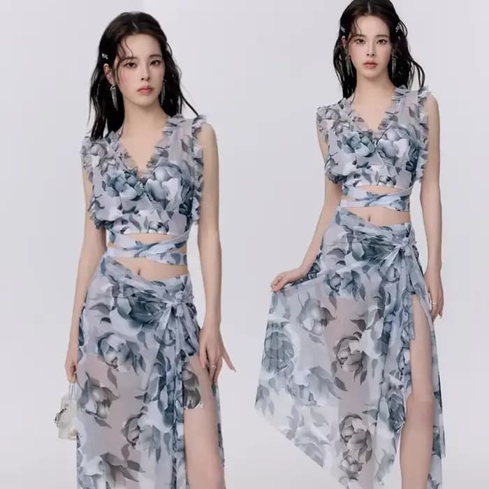 Maillot de bain bikini sexy pour femme, ensemble deux pièces trois éléments, idéal pour les vacances à la plage et la photographie, tendance, marque chinoise célèbre sur internet