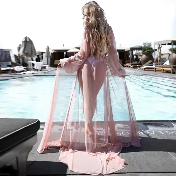 Robe de plage en mousseline de soie pour femmes, tunique longue, paréos, bikini, cover-up, vêtements de plage, 2024