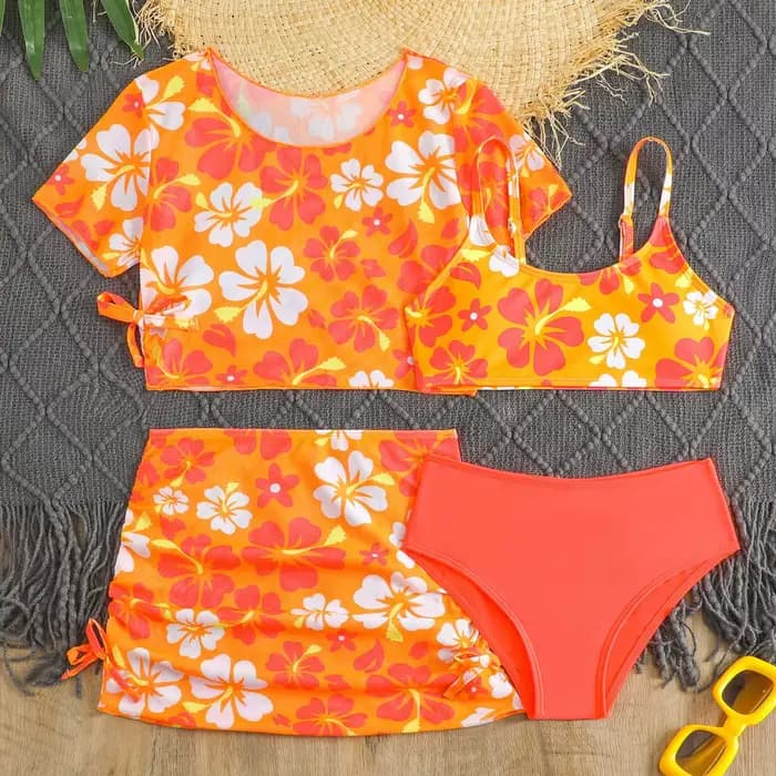 Maillot de bain bikini 4 pièces pour fille, maillot de bain sport imprimé avec short, ensemble de maillots de bain pour adolescente, maillot de bain de plage tendance