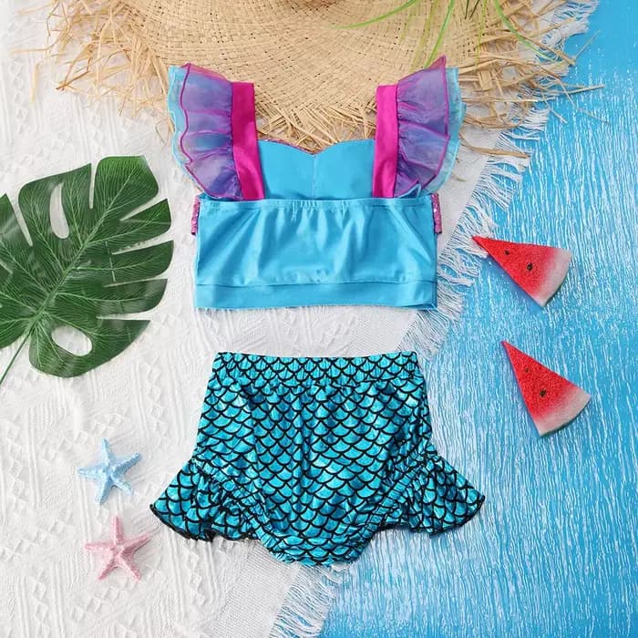 Ensemble de maillot de bain 2 pièces pour filles, imprimé sirène à paillettes, vêtements de plage d'été, pour enfants de 2 à 8 ans, pour fête à la piscine, vacances