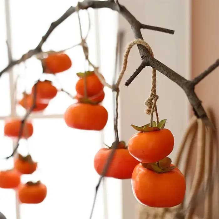 8 fruits de Simulation de kaki, Orange, kaki artificiel réaliste avec fruits givrés, pendentif mural suspendu