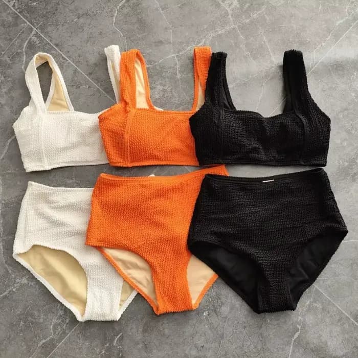Nouveau Orange blanc noir Bikini taille haute deux pièces maillot de bain femmes maillots