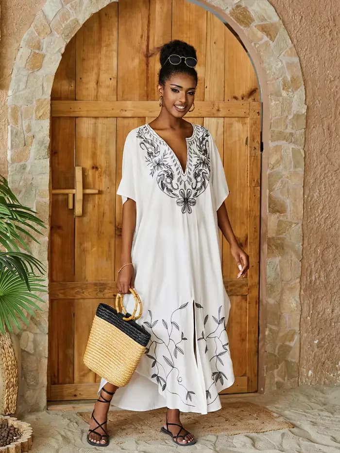 Maillot de bain brodé caftan robes tenue d'été pour femmes