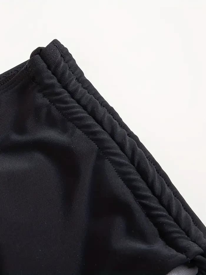 Bas de bikini noir taille haute pour femme, triangle à nouer, ajustable, sexy, amincissant, maillot de bain anti-exposition