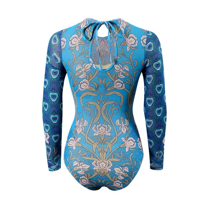 Maillot de bain une pièce à manches longues transparent UPF50 2026 pour femmes, bleu, protection solaire, jaune, combinaison de bain, vêtements de plage